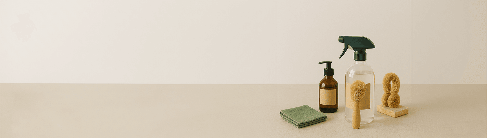 Cleaning tools on a countertop