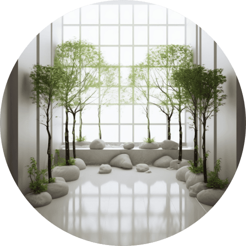 พื้นที่ภายในที่มีต้นไม้สีเขียว